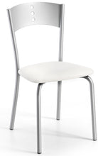 Load image into Gallery viewer, sedia con schienale in lamiera con tre fori con sedile imbottito bianco modello LENA I