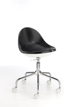 Load image into Gallery viewer, sedia sgabello girevole cromato nero bianco dreh stuhl hocker verchromt sitz polipropylen schwarz hinten weiss chair stool chromed black pp shell, back in white siege tabouret chrome coque pp noir, arriere blanc