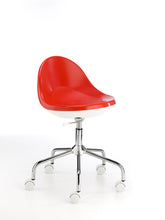 Load image into Gallery viewer, sedia sgabello girevole cromato rosso bianco dreh stuhl hocker verchromt sitz polipropylen rot hinten weiss chair stool chromed red pp shell, back in white siege tabouret chrome coque pp rouge, arriere blanc
