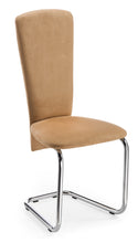 Load image into Gallery viewer, sedia SABINE con fusto a slitta cromato, con sedile e schienale imbottiti tessuto BOVA colore cappuccino
