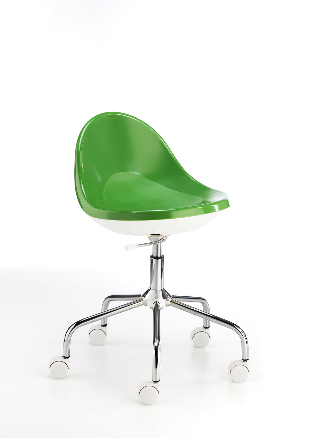 sedia sgabello girevole cromato verde bianco dreh stuhl hocker verchromt sitz polipropylen grün hinten weiss chair stool chromed green pp shell, back in white siege tabouret chrome vert pp rouge, arriere blanc