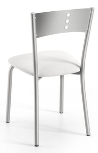 sedia con schienale in lamiera con tre fori con sedile imbottito bianco modello LENA I vista laterale retro 