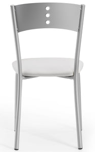 sedia con schienale in lamiera con tre fori con sedile imbottito bianco modello LENA I vista retro
