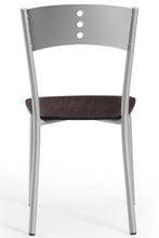 Carica l&#39;immagine nel visualizzatore di Gallery, sedia con schienale in lamiera con tre fori con sedile in legno modello LENA L vista retro
