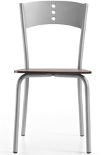 Load image into Gallery viewer, sedia con schienale in lamiera con tre fori con sedile in legno modello LENA L
