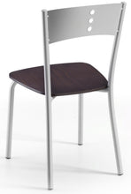 Charger l&#39;image dans la galerie, sedia con schienale in lamiera con tre fori con sedile in legno modello LENA L vista laterale retro 

